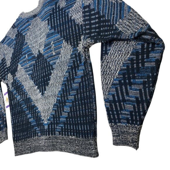 Vintage Sweater Graphix Blue Gray Geometric Cardigan Retro Mens XL Grandpacore - Picture 9 of 16